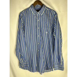 Chaps Dress shirt yellow white blue striped size L Long Sleeve